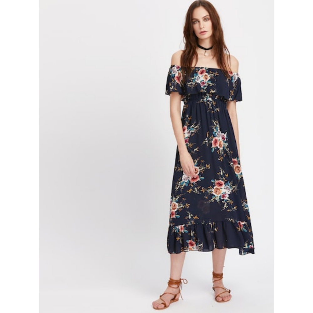 Off the Shoulder Floral Maxi Dress